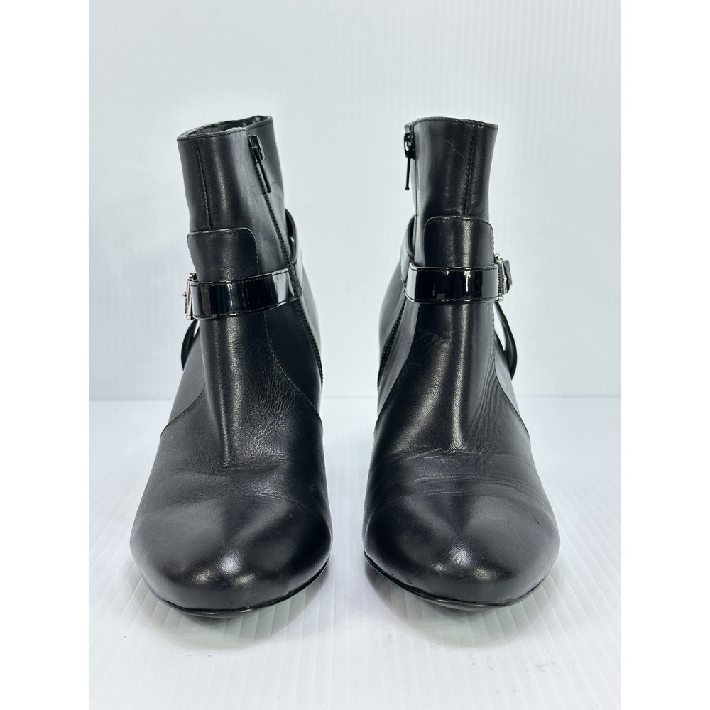 Lauren Ralph Lauren Black Leather Saida Ankle Bootie Buckle Heel Boots 8.5 B